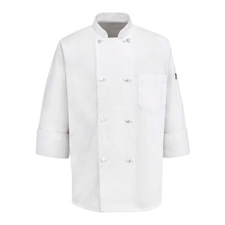 Vf Imagewear Chef Designs 8 Button-Front Chef Coat, Thermometer Pocket, Cloth Buttons, White, Poly/Cotton, XL 0414WHRGXL